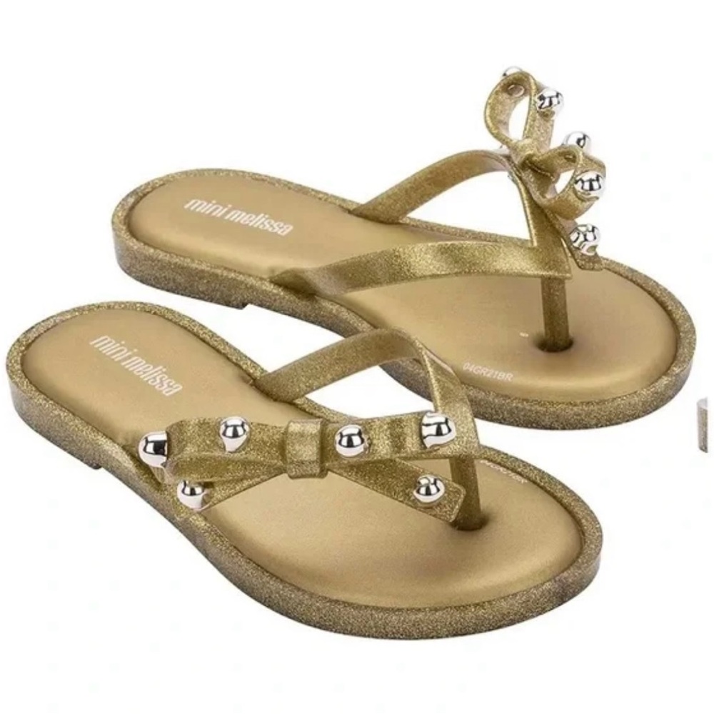 Mini Melissa Glittery Gold Sandals with Bow